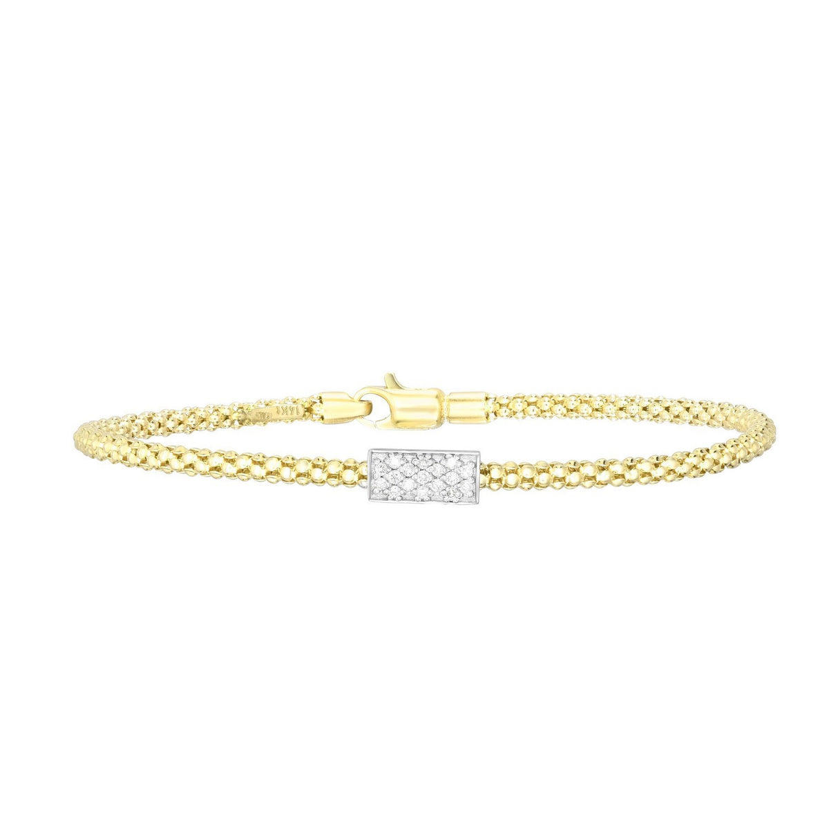 14K Yellow Gold Popcorn Short Diamond Bar Bracelet (4.80mm)