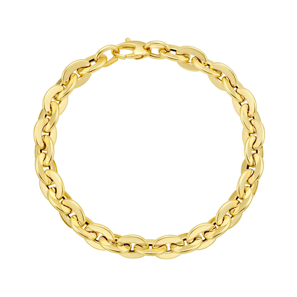 14K Yellow Gold Mirror Rolo Link Chain Bracelet (7.30 mm)