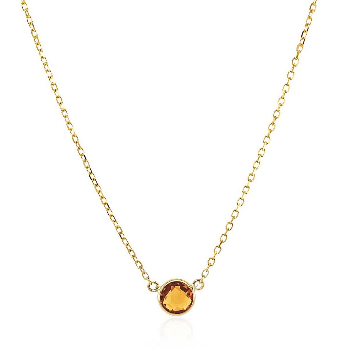14k Yellow Gold 17 inch Necklace with Round Citrine