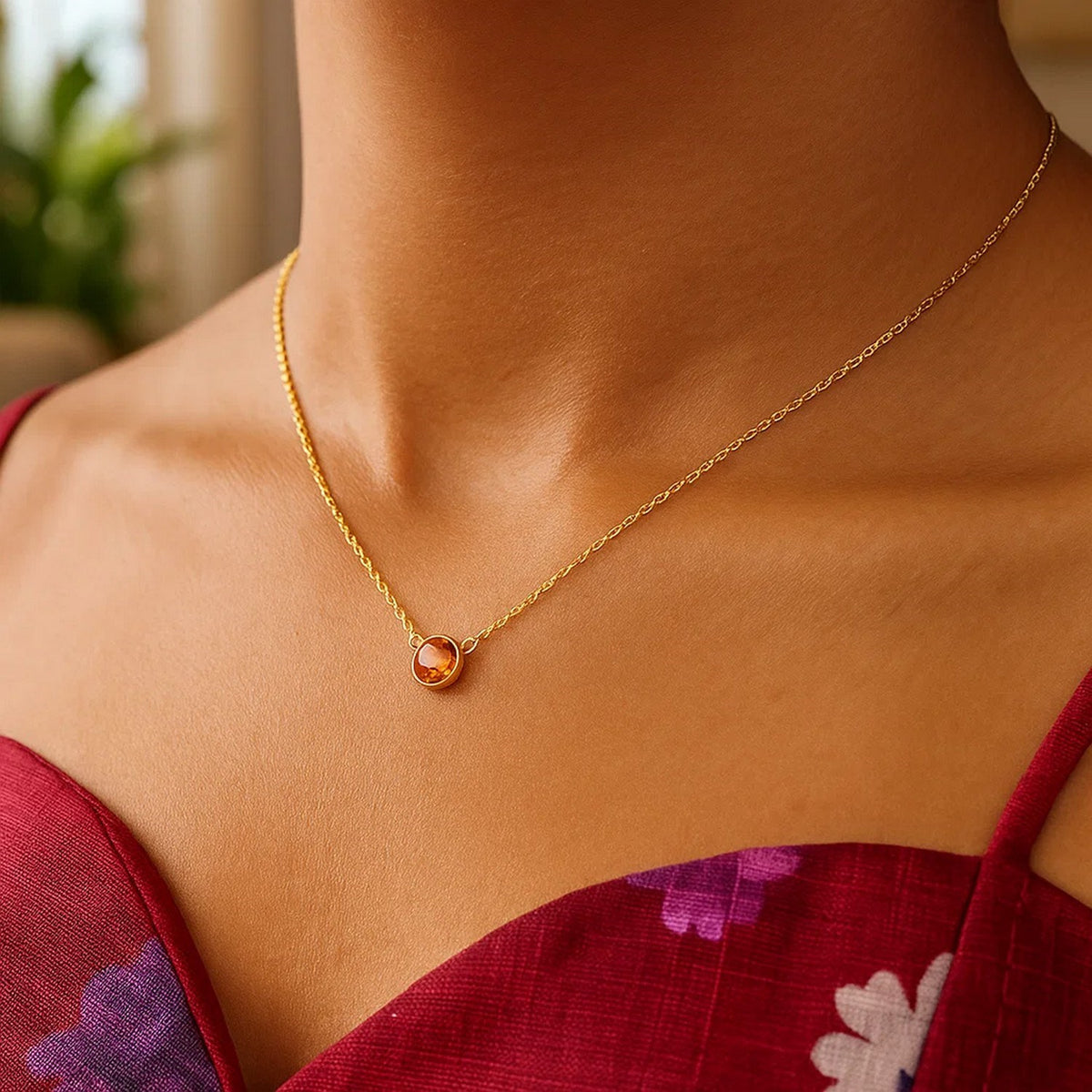 14k Yellow Gold 17 inch Necklace with Round Citrine