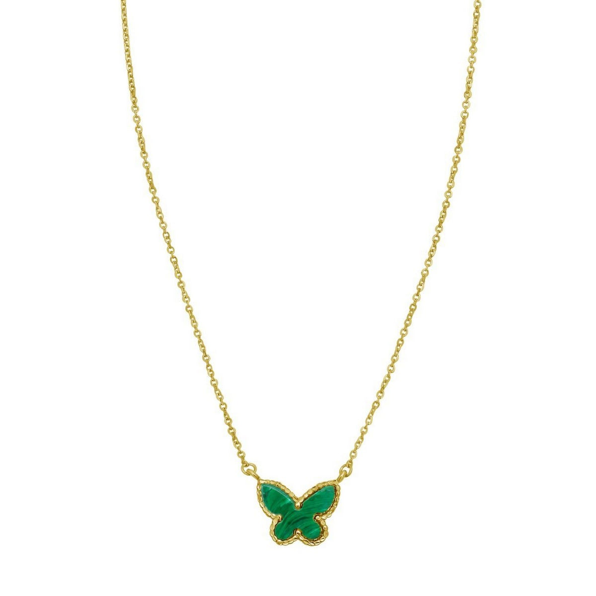 14K Yellow Gold Primavera Malachite Butterfly Necklace