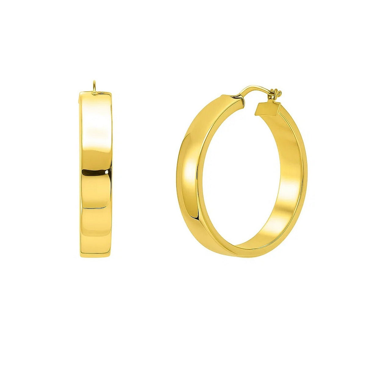 Large Tube Shaped Hoop Earrings in 14K Yellow Gold