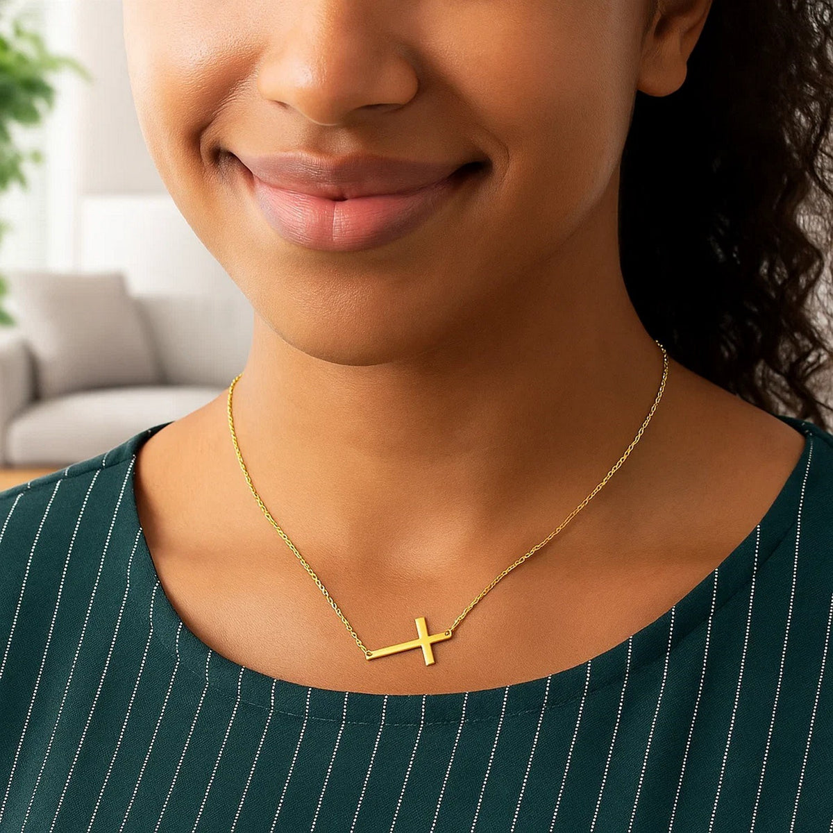 14k Yellow Gold Plain Cross Motif Necklace