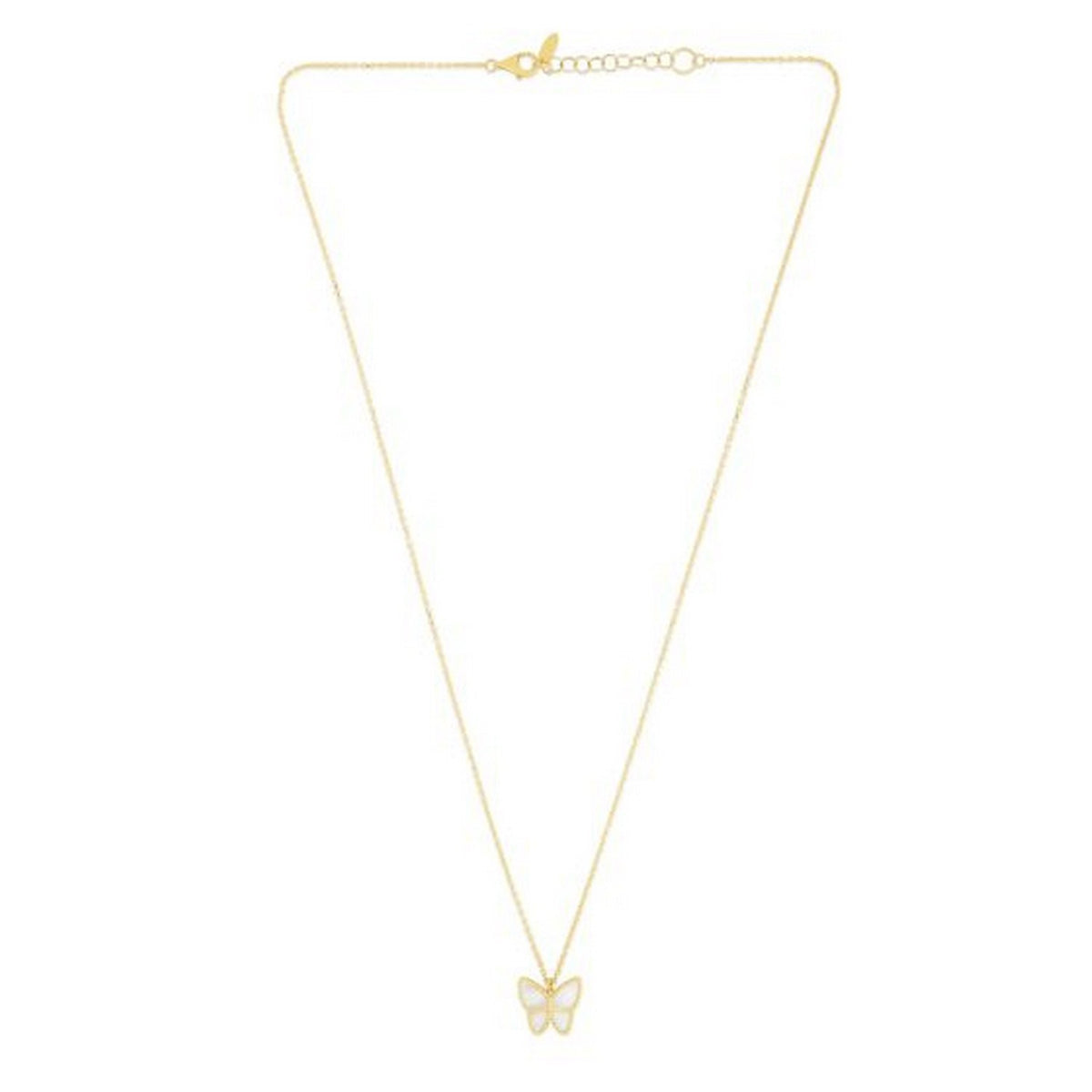 14k Yellow Gold High Polish Butterfly Peral Paste Necklace