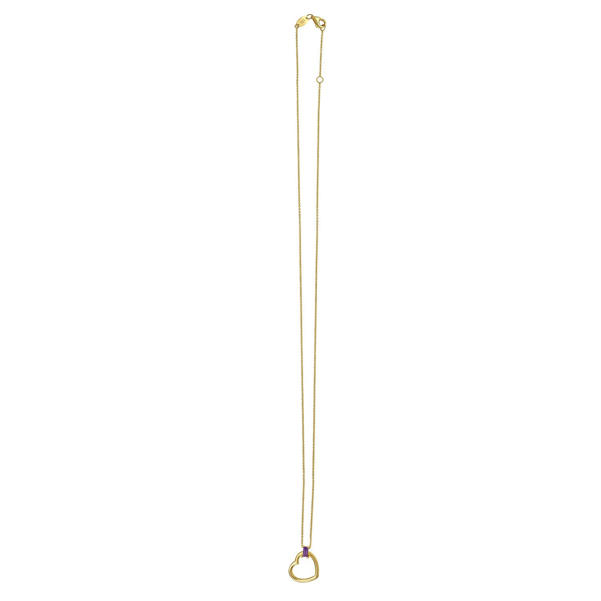 Amethyst Baguette Heart Necklace in 14K Yellow Gold