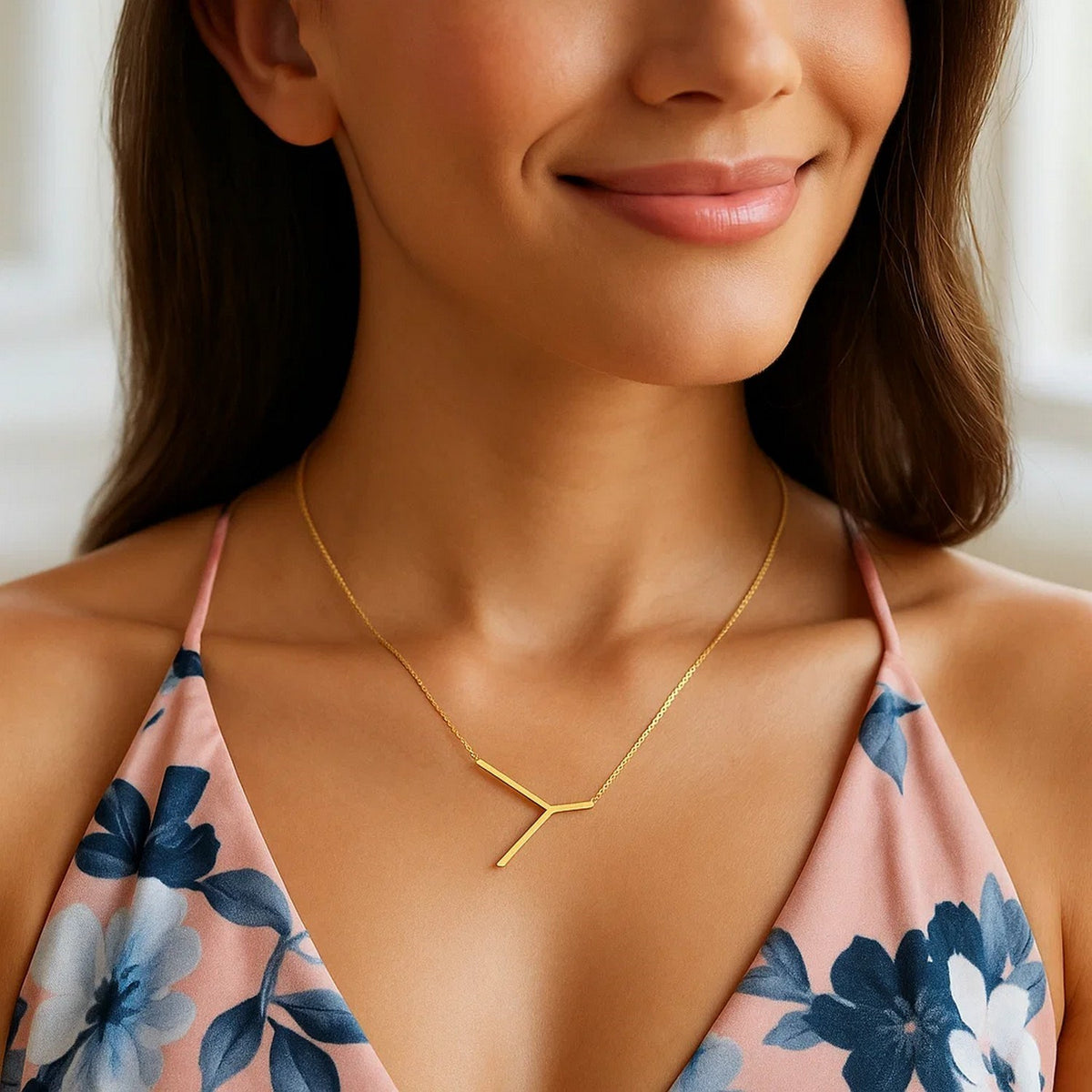 14K Yellow Gold Yours Truly Large Initial Y Necklace