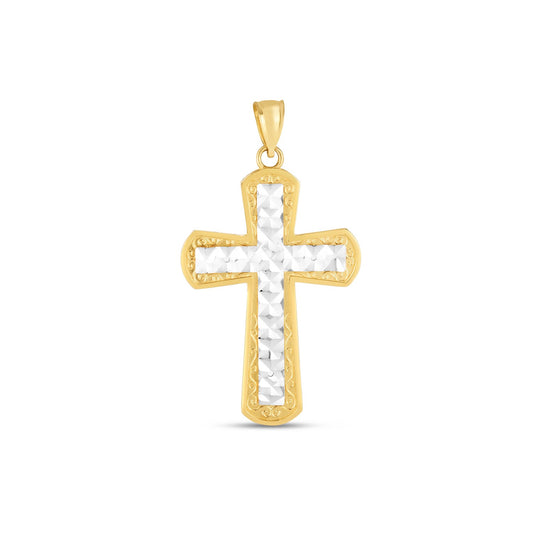 14k Two Tone Gold High Polish Diamond Cut Cross Pendant - 2648