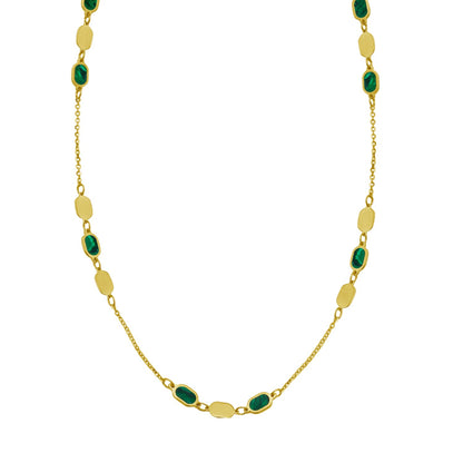 14K Yellow Gold Hexagon Malachite Inlay Links Necklace