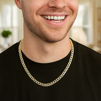 14k Two Tone Gold Pave Curb Chain