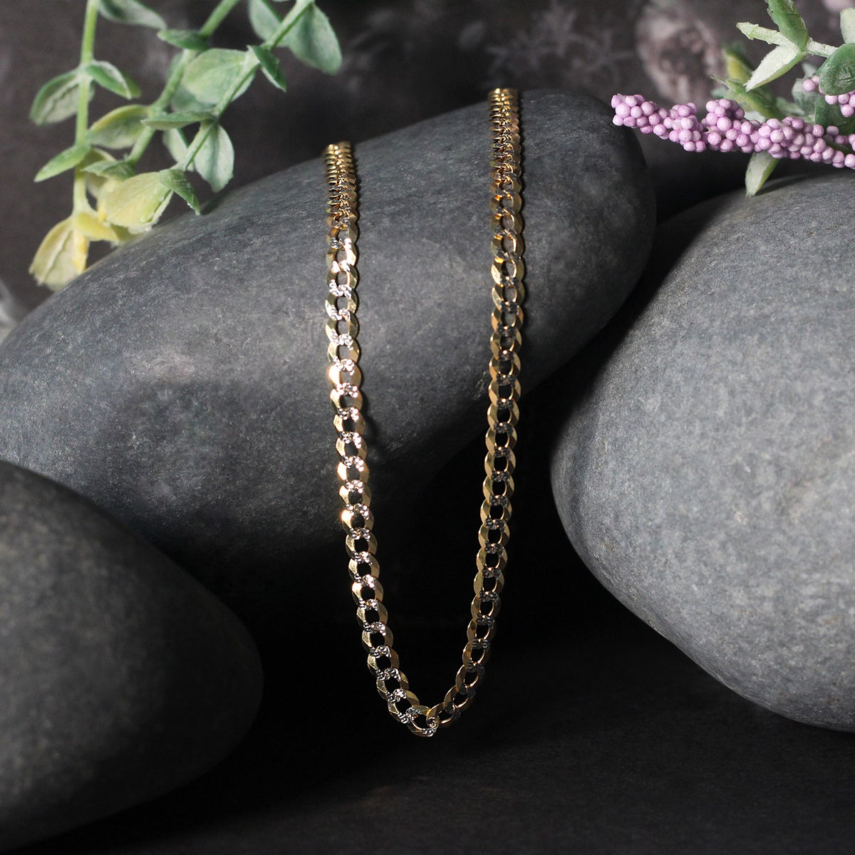 14k Two Tone Gold Pave Curb Chain