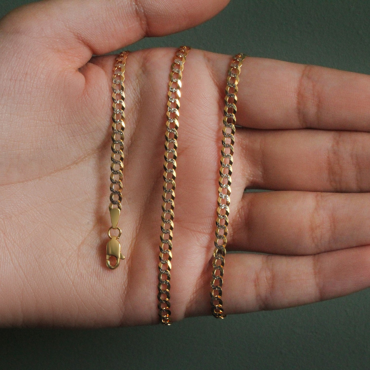 14k Two Tone Gold Pave Curb Chain