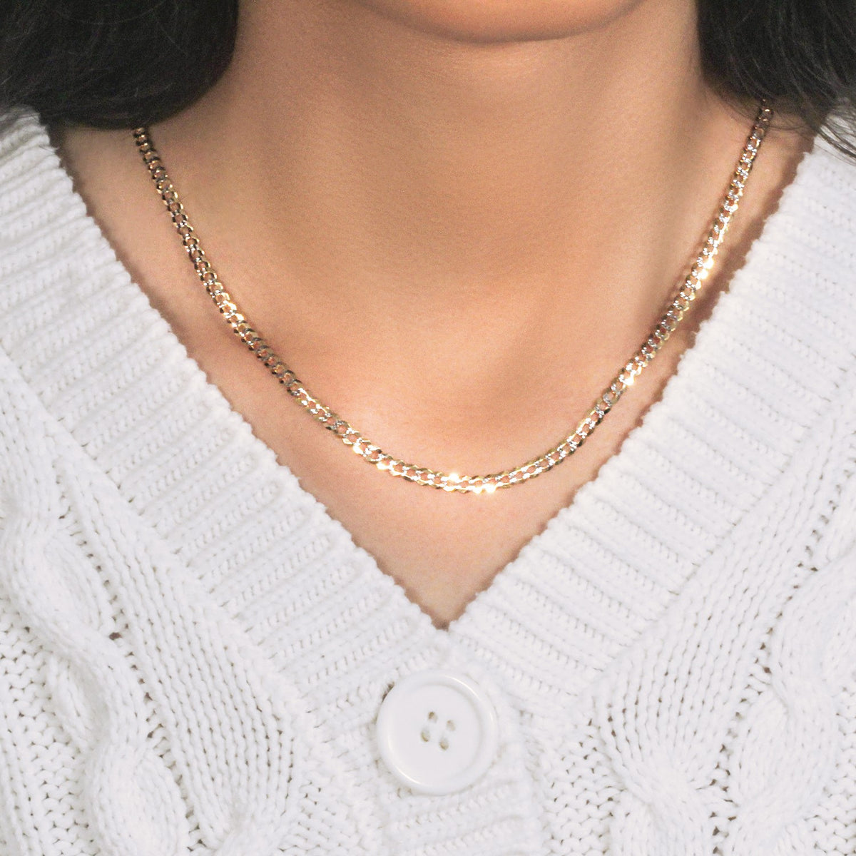 14k Two Tone Gold Pave Curb Chain