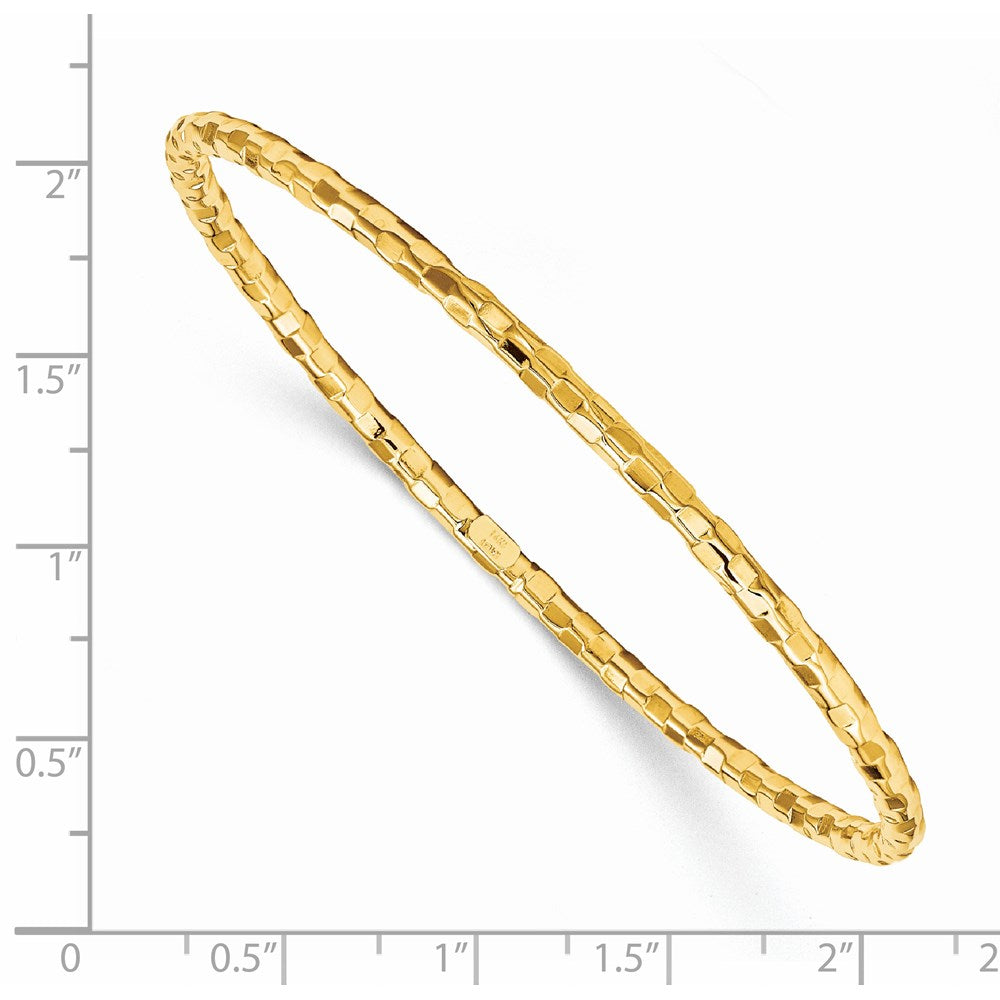 Polished Textured Slip-on Bangle Bracelet 8" - Yellow Gold