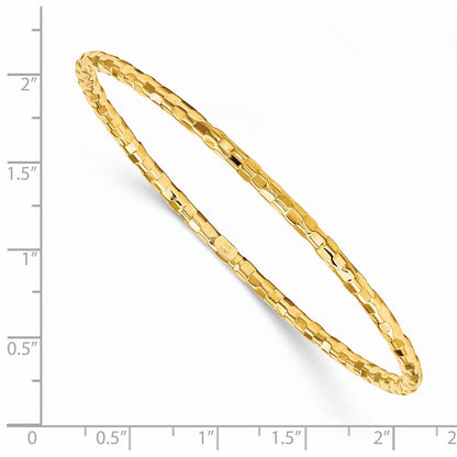 Polished Textured Slip-on Bangle Bracelet 8" - Yellow Gold