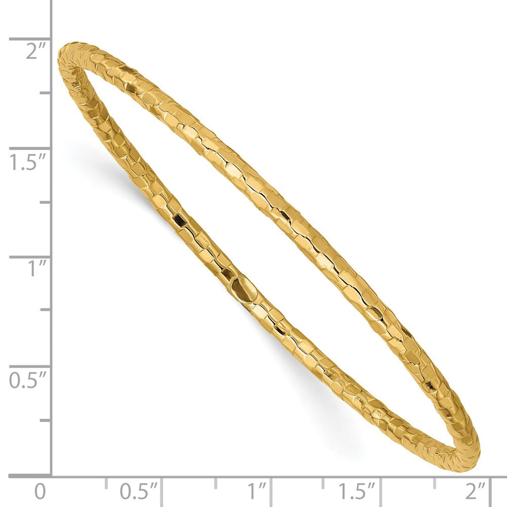 Polished Textured Slip-on Bangle Bracelet 8" - Yellow Gold