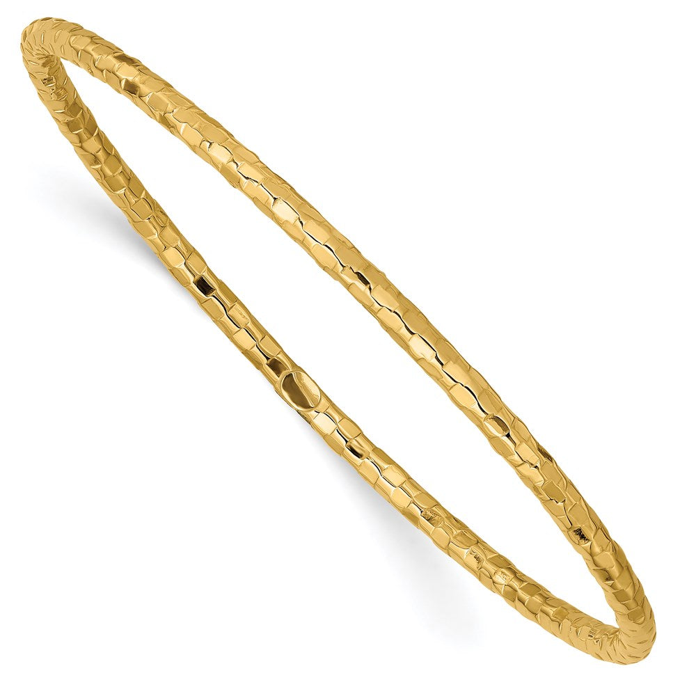 Polished Textured Slip-on Bangle Bracelet 8" - Yellow Gold