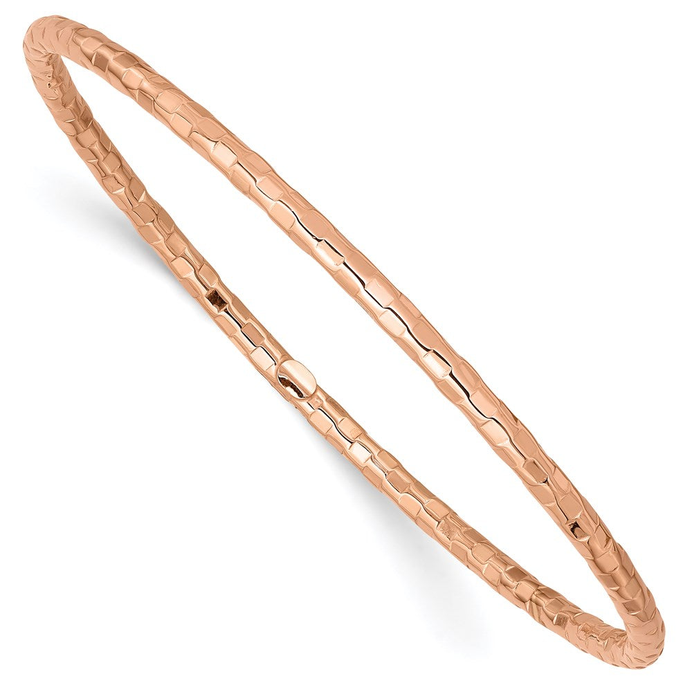 Polished Textured Slip-on Bangle Bracelet 8" - Rose Gold