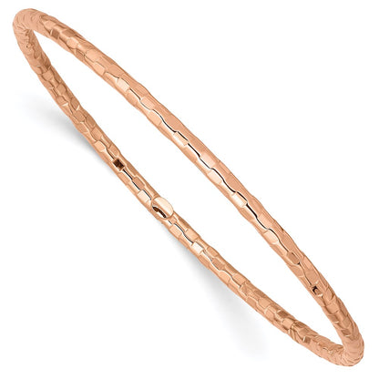 Polished Textured Slip-on Bangle Bracelet 8" - Rose Gold