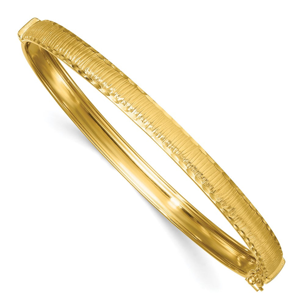 Polished Diamond-cut Textured Hinged 5.25mm Bangle Bracelet