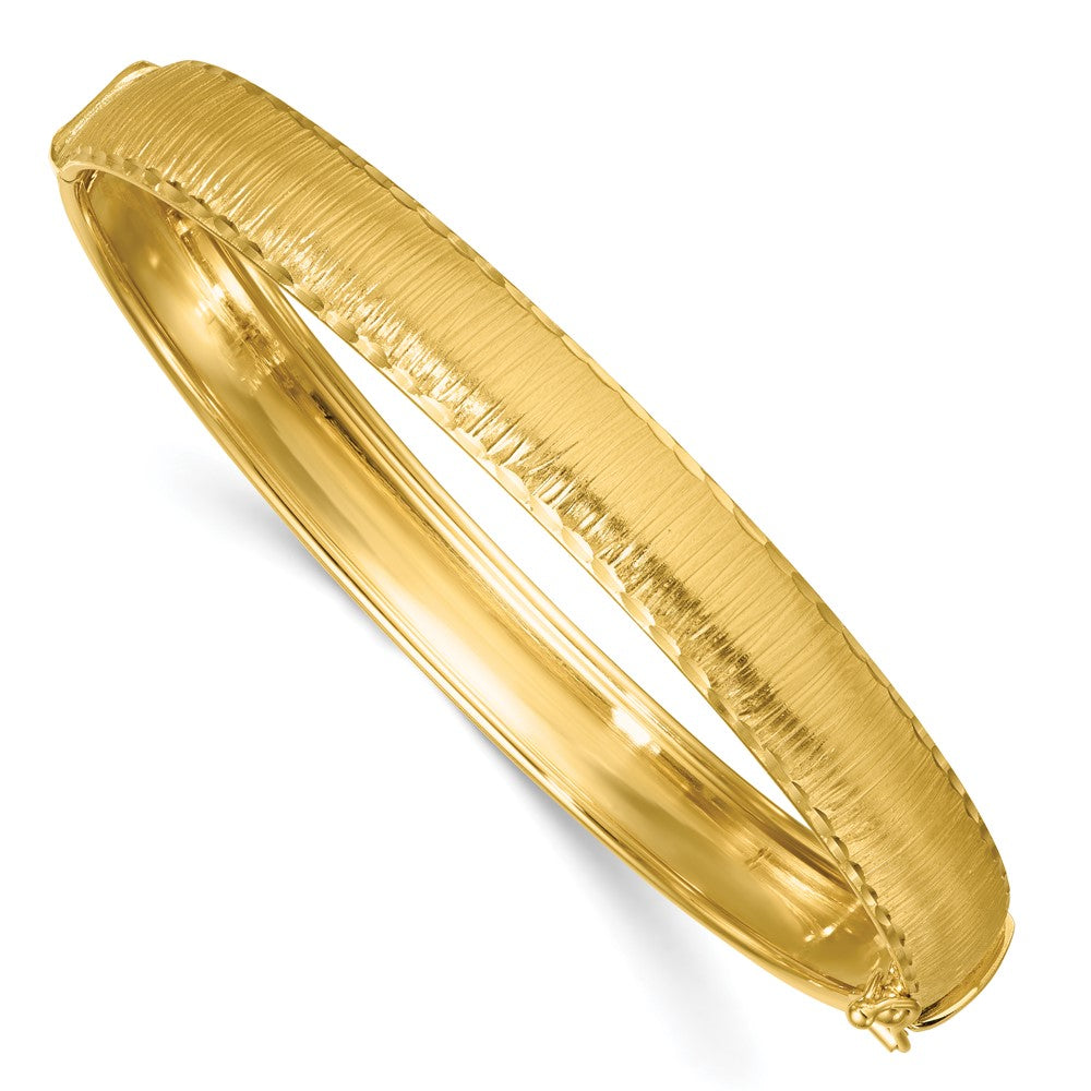 Polished Diamond-cut Textured Hinged 8.25mm Bangle Bracelet