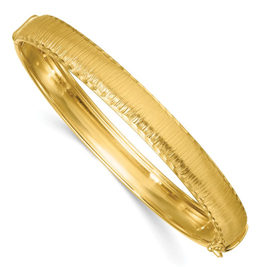Polished Diamond-cut Textured Hinged 8.25mm Bangle Bracelet