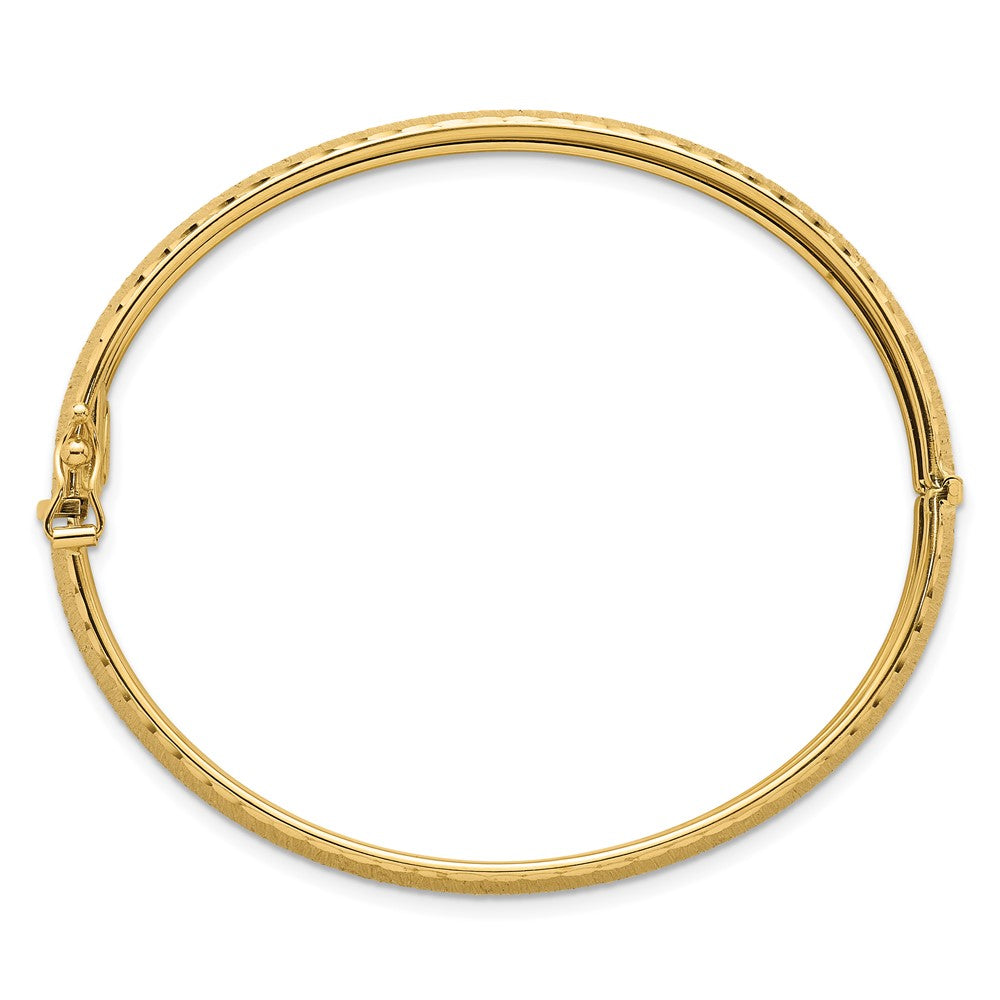Polished Diamond-cut Textured Hinged 11.75mm Bangle Bracelet