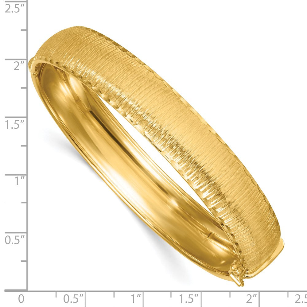 Polished Diamond-cut Textured Hinged 11.75mm Bangle Bracelet