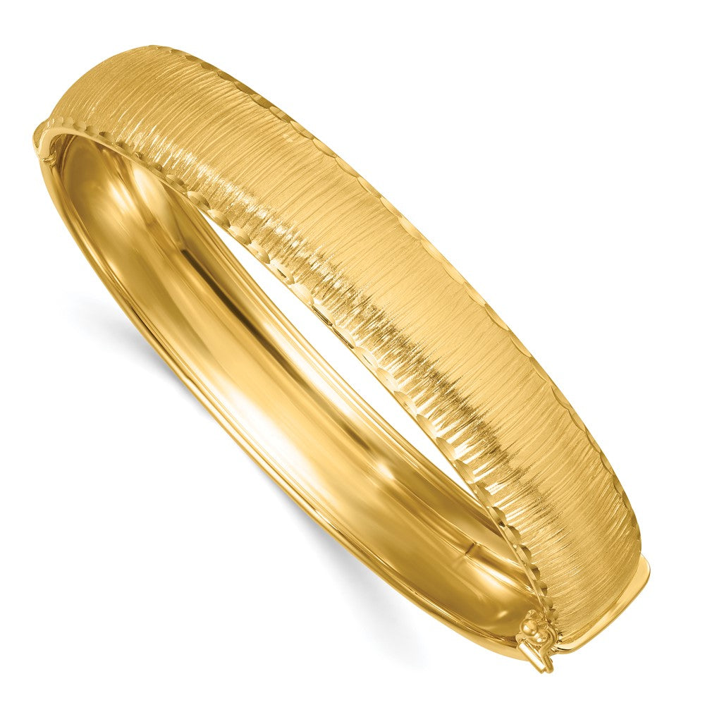 Polished Diamond-cut Textured Hinged 11.75mm Bangle Bracelet