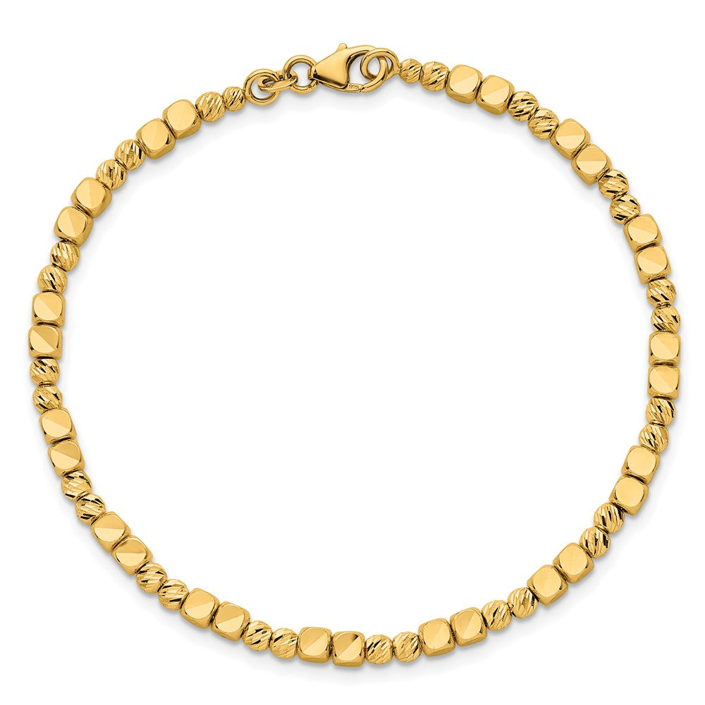 Polished Diamond-cut and Beaded Bracelet 7"