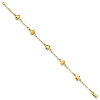 Brushed & Polished Hearts Bracelet 7"