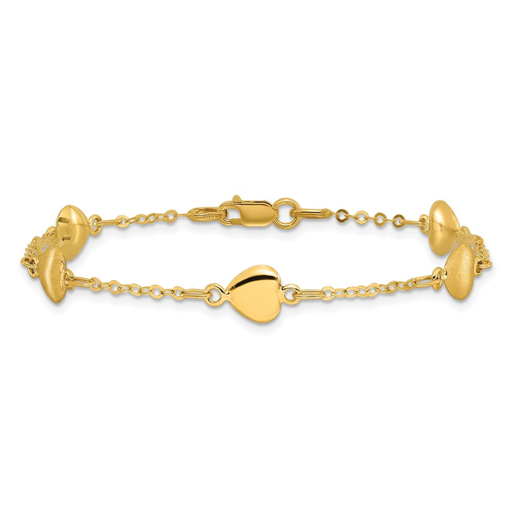 Brushed & Polished Hearts Bracelet 7"