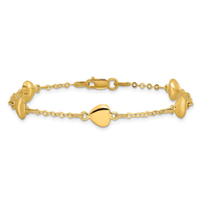 Brushed & Polished Hearts Bracelet 7"
