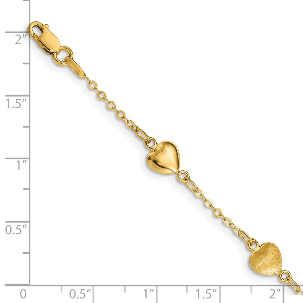 Brushed & Polished Hearts Bracelet 7"