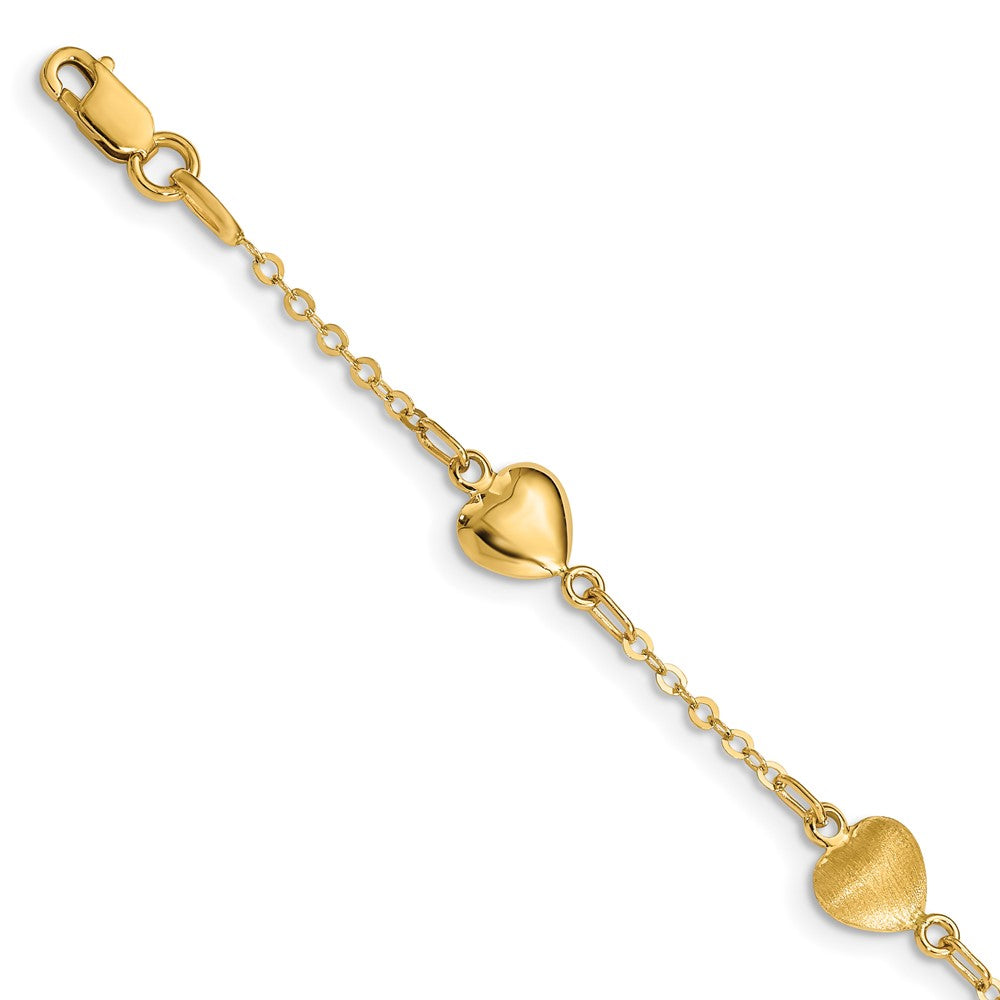 Brushed & Polished Hearts Bracelet 7"