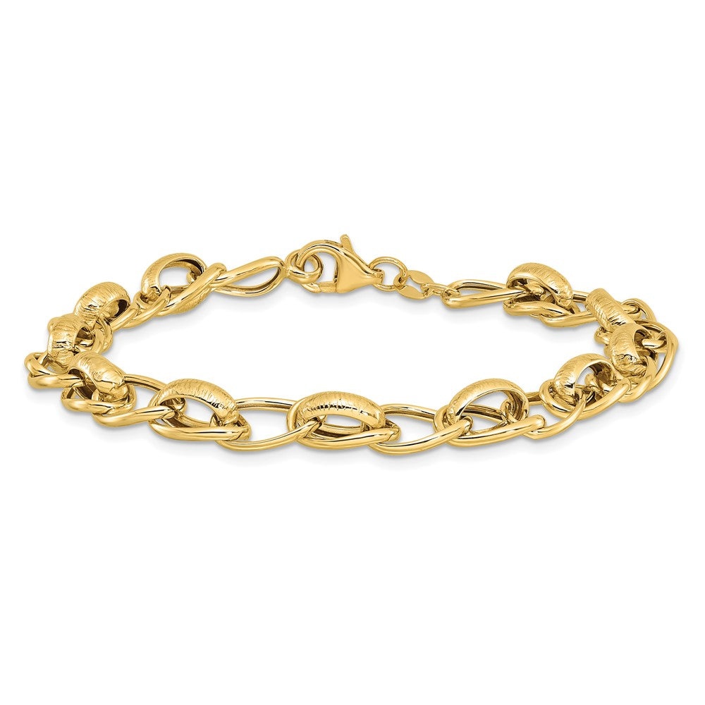 Polished and Textured Fancy Link Bracelet 7.5" - 7.3mm