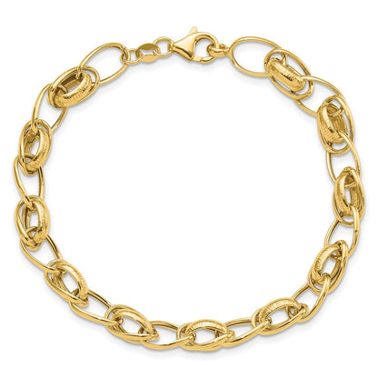 Polished and Textured Fancy Link Bracelet 7.5" - 7.3mm