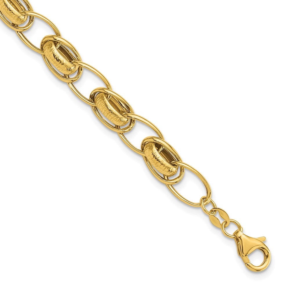 Polished and Textured Fancy Link Bracelet 7.5" - 7.3mm