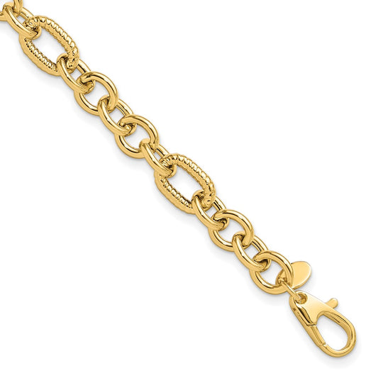 Polished and Textured Fancy Bracelet 7.5" - 6.4mm