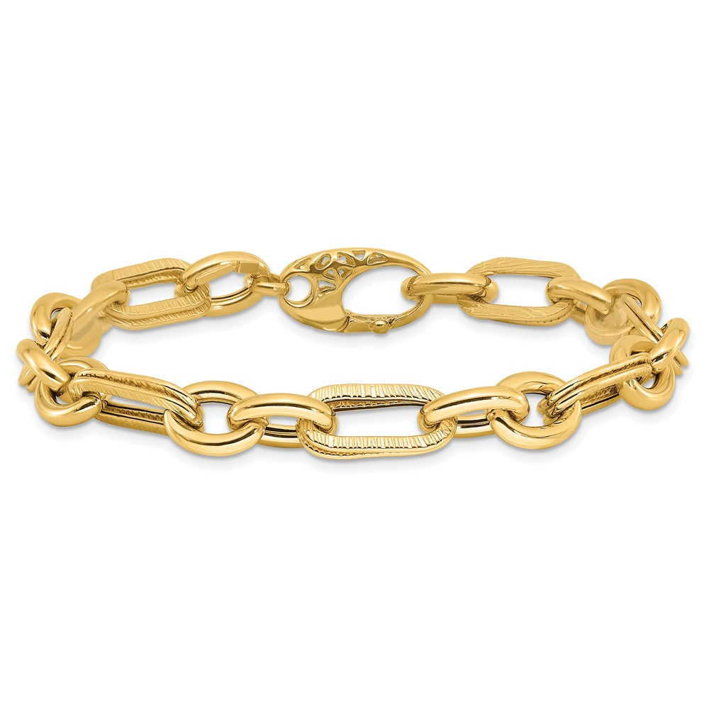 Polished and Textured Fancy Link Bracelet 7.5" - 7.7mm