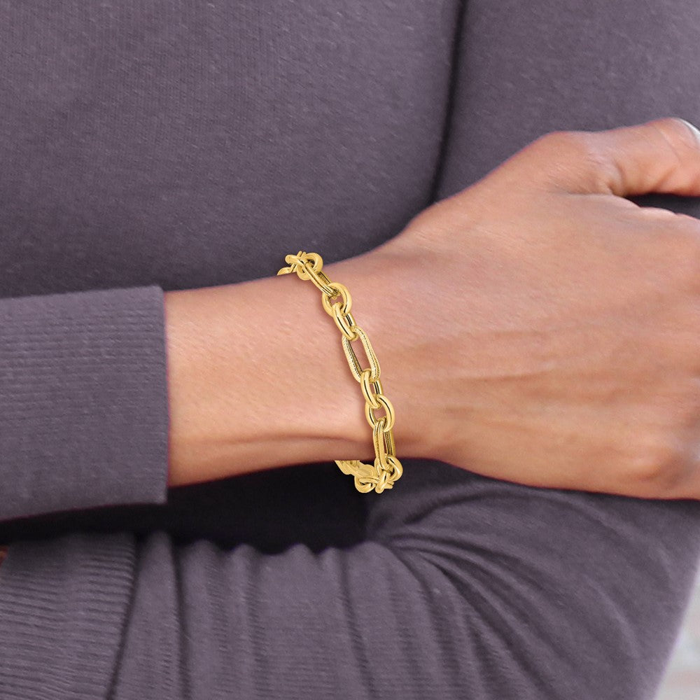 Polished and Textured Fancy Link Bracelet 7.5" - 7.7mm