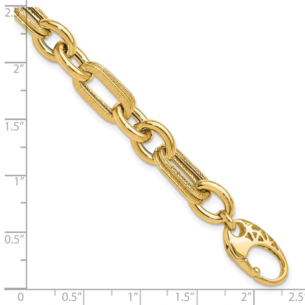 Polished and Textured Fancy Link Bracelet 7.5" - 7.7mm