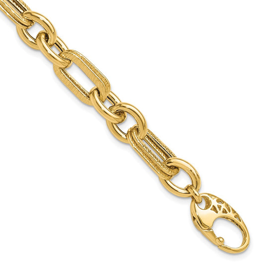 Polished and Textured Fancy Link Bracelet 7.5" - 7.7mm