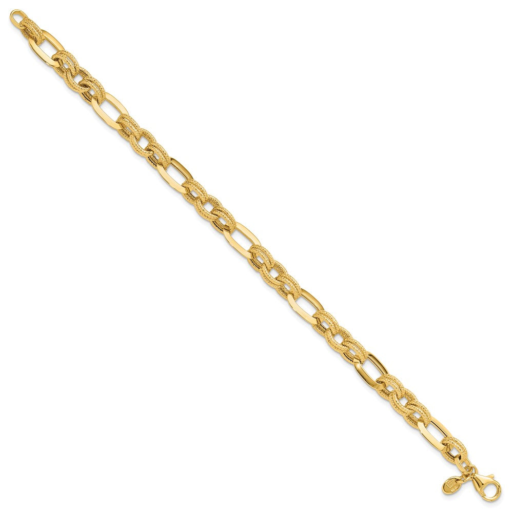 Polished and Textured Fancy Link Bracelet 7.5" - 7.8mm