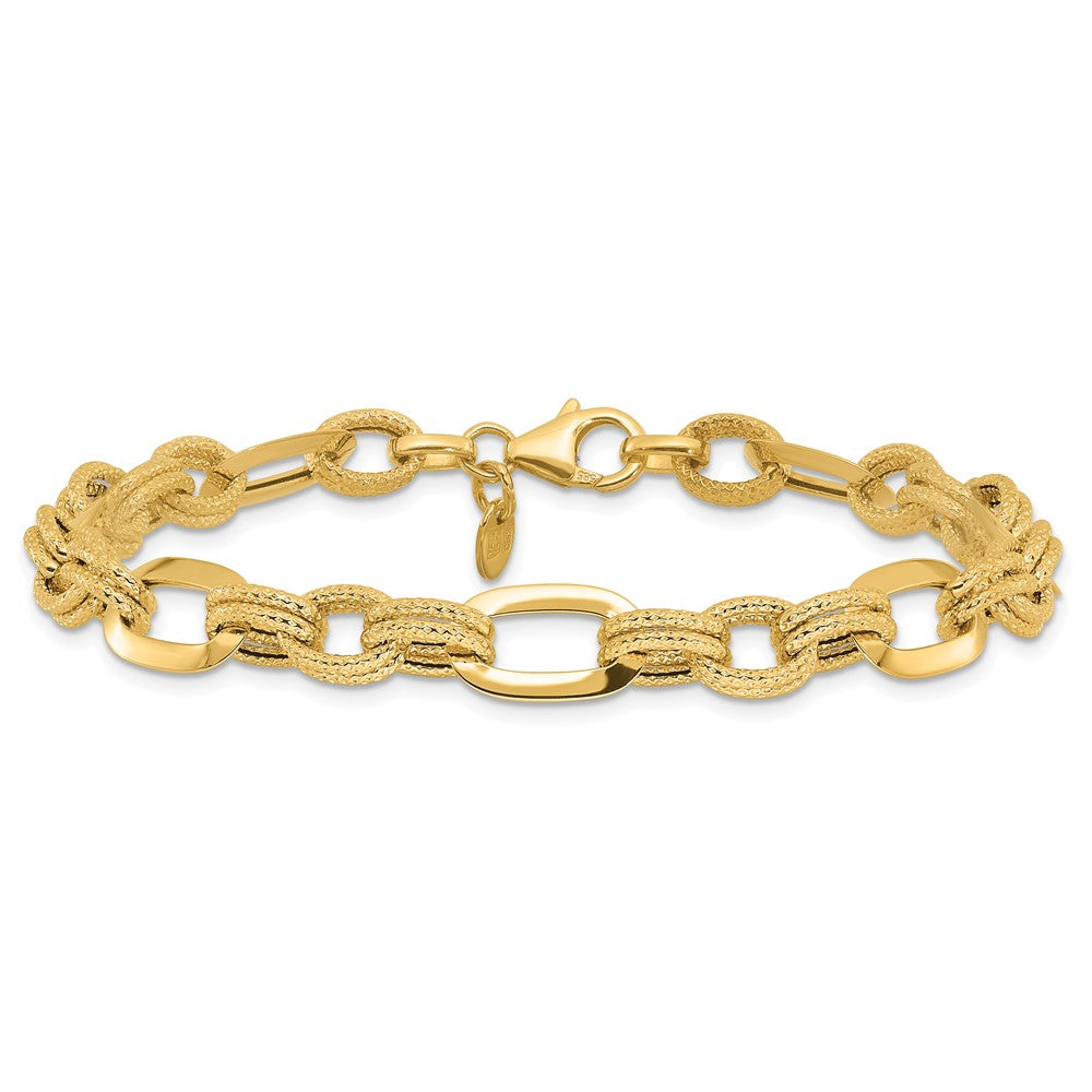 Polished and Textured Fancy Link Bracelet 7.5" - 7.8mm