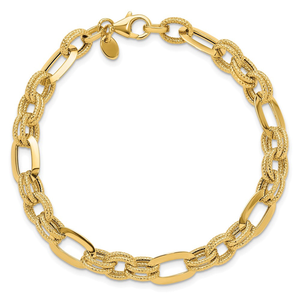 Polished and Textured Fancy Link Bracelet 7.5" - 7.8mm