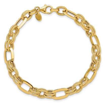 Polished and Textured Fancy Link Bracelet 7.5" - 7.8mm