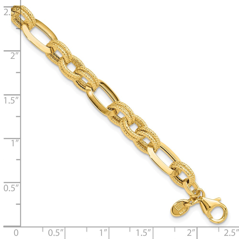 Polished and Textured Fancy Link Bracelet 7.5" - 7.8mm