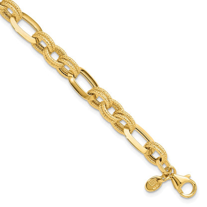 Polished and Textured Fancy Link Bracelet 7.5" - 7.8mm