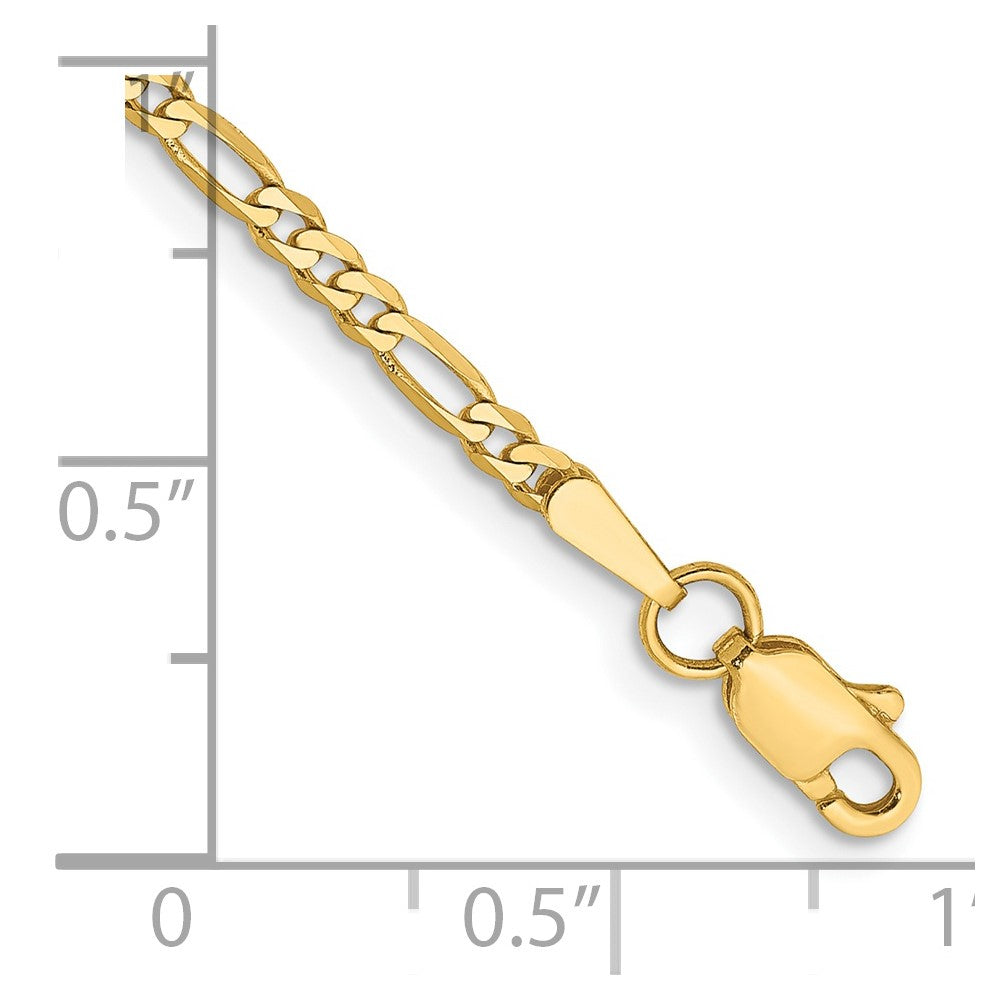 2.25mm Flat Figaro Chain Anklet - Yellow Gold