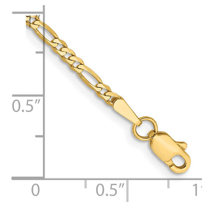 2.25mm Flat Figaro Chain Anklet - Yellow Gold